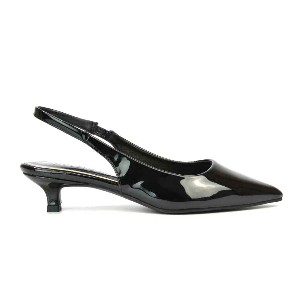 Jenny Pointed Toe Slingback Strappy Kitten Court Heels in Red Patent - Image 13