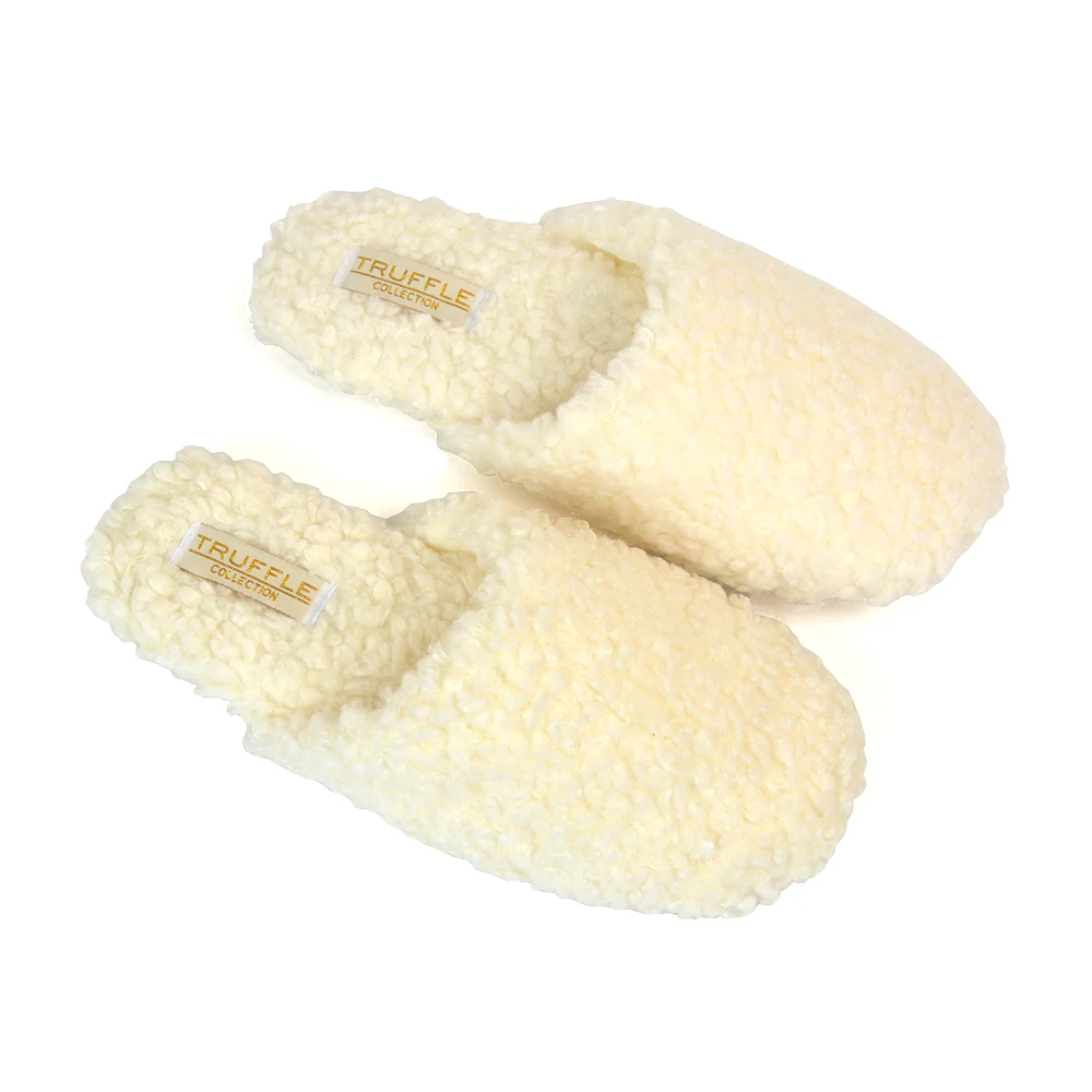Jody Borg Cosy Slip On Closed Round Toe Mule Flat Slippers in Cream - Image 5