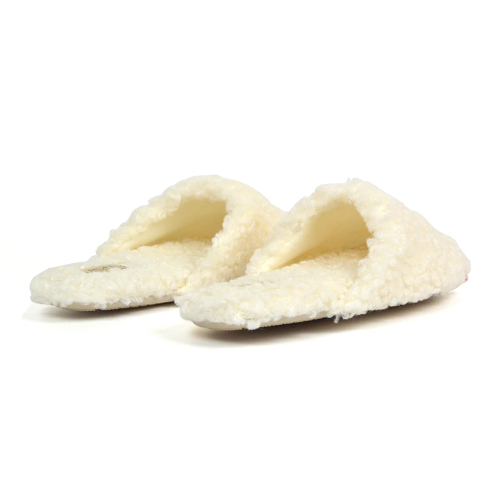 Jody Borg Cosy Slip On Closed Round Toe Mule Flat Slippers in Cream - Image 74