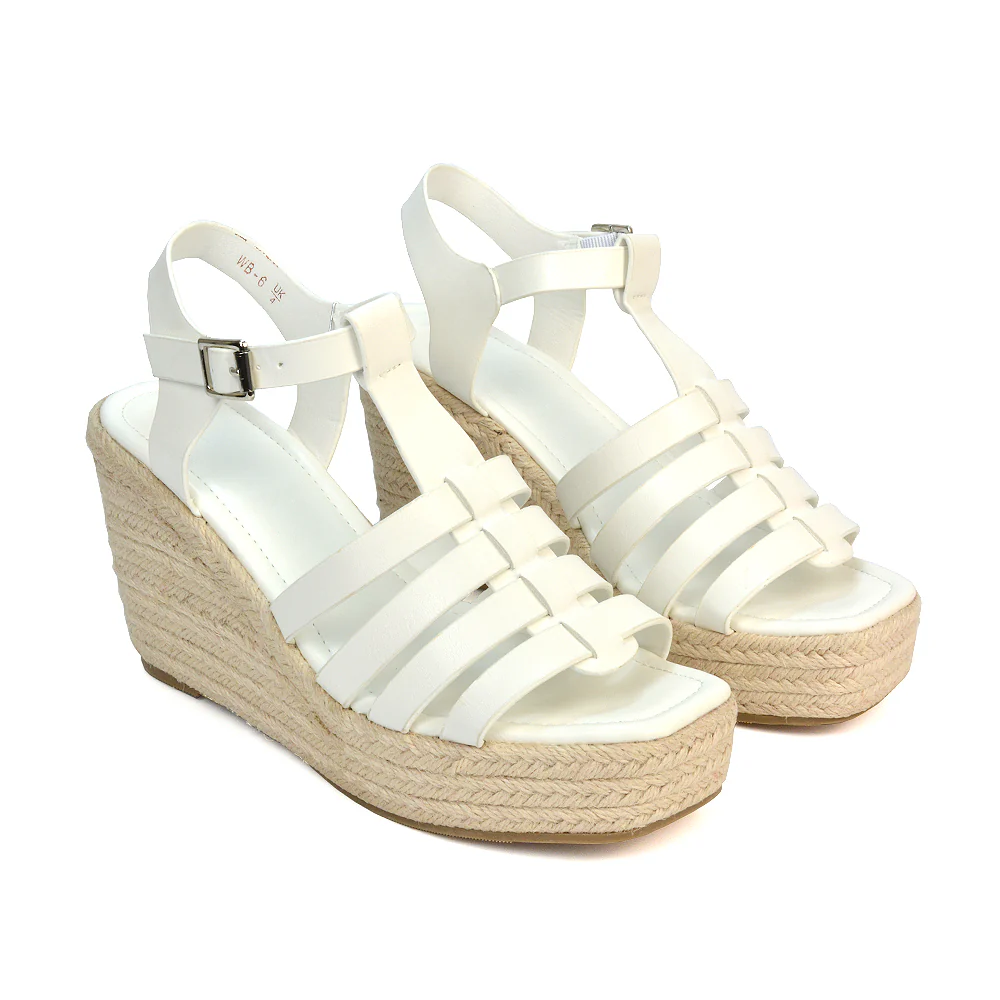 Jojo Espadrille Platform Wedge Heel Sandals With Ankle Strap in Black - Image 24