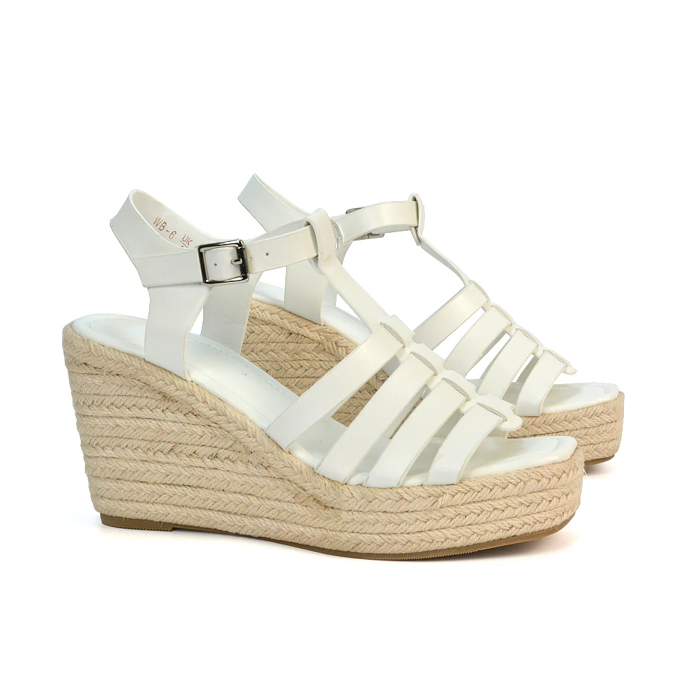 Jojo Espadrille Platform Wedge Heel Sandals With Ankle Strap in Black - Image 31