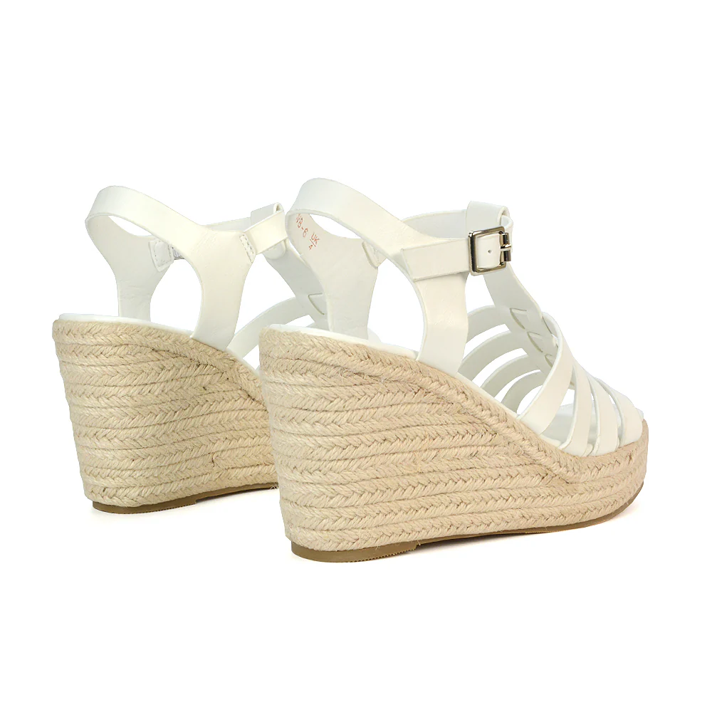 Jojo Espadrille Platform Wedge Heel Sandals With Ankle Strap in Black - Image 35