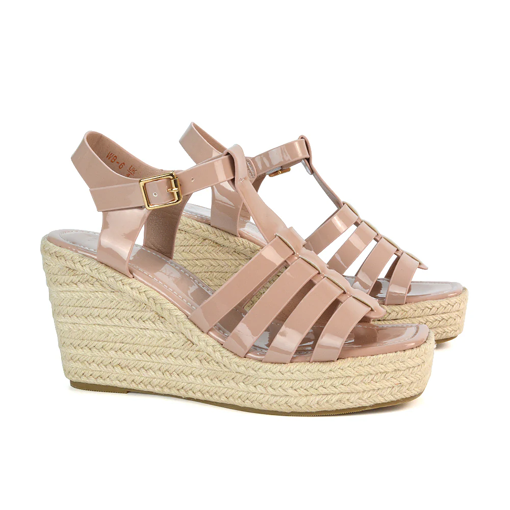 Jojo Espadrille Platform Wedge Heel Sandals With Ankle Strap in Black - Image 37
