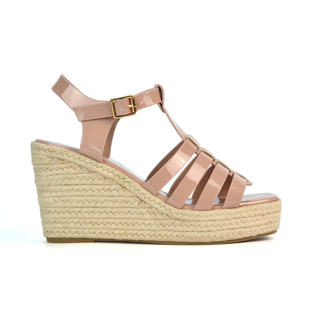 Jojo Espadrille Platform Wedge Heel Sandals With Ankle Strap in Black - Image 53