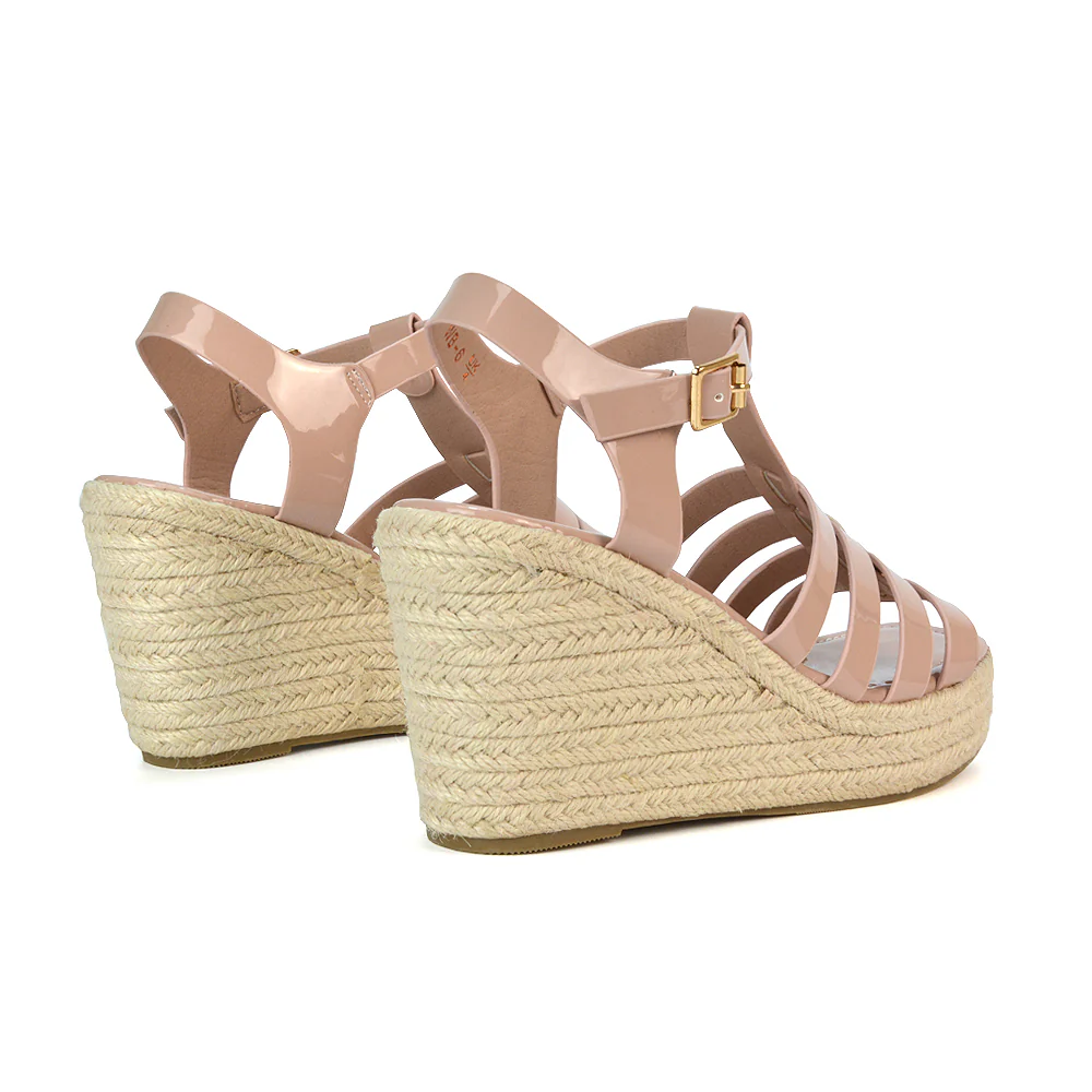 Jojo Espadrille Platform Wedge Heel Sandals With Ankle Strap in Black - Image 55