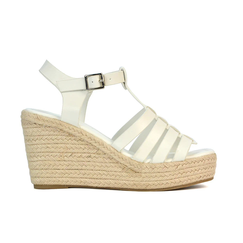 Jojo Espadrille Platform Wedge Heel Sandals With Ankle Strap in Nude - Image 6