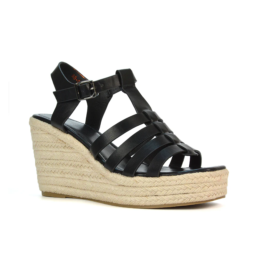 Jojo Espadrille Platform Wedge Heel Sandals With Ankle Strap in Nude - Image 68