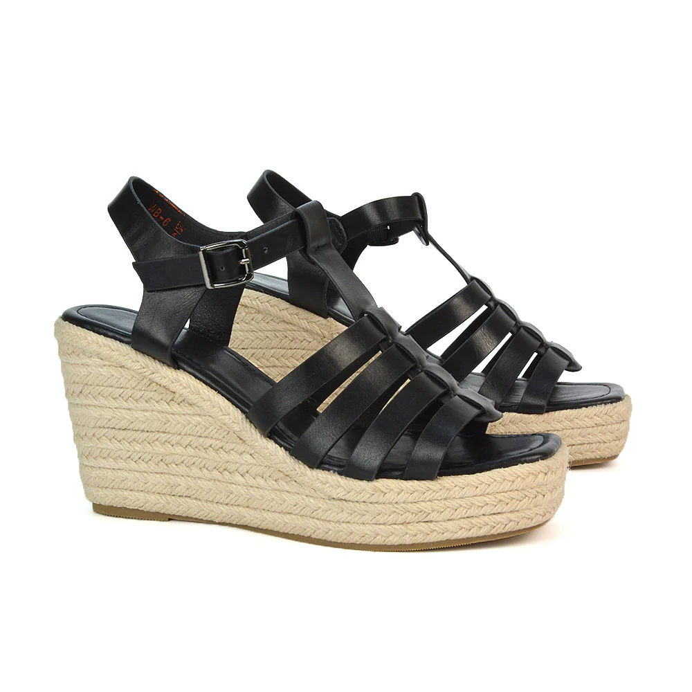 Jojo Espadrille Platform Wedge Heel Sandals With Ankle Strap in Nude - Image 86