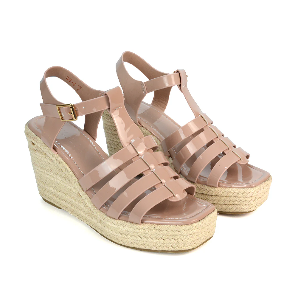 Jojo Espadrille Platform Wedge Heel Sandals With Ankle Strap in White - Image 44