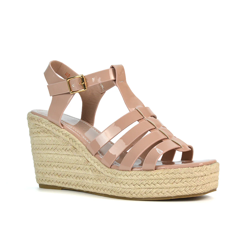 Jojo Espadrille Platform Wedge Heel Sandals With Ankle Strap in White - Image 57