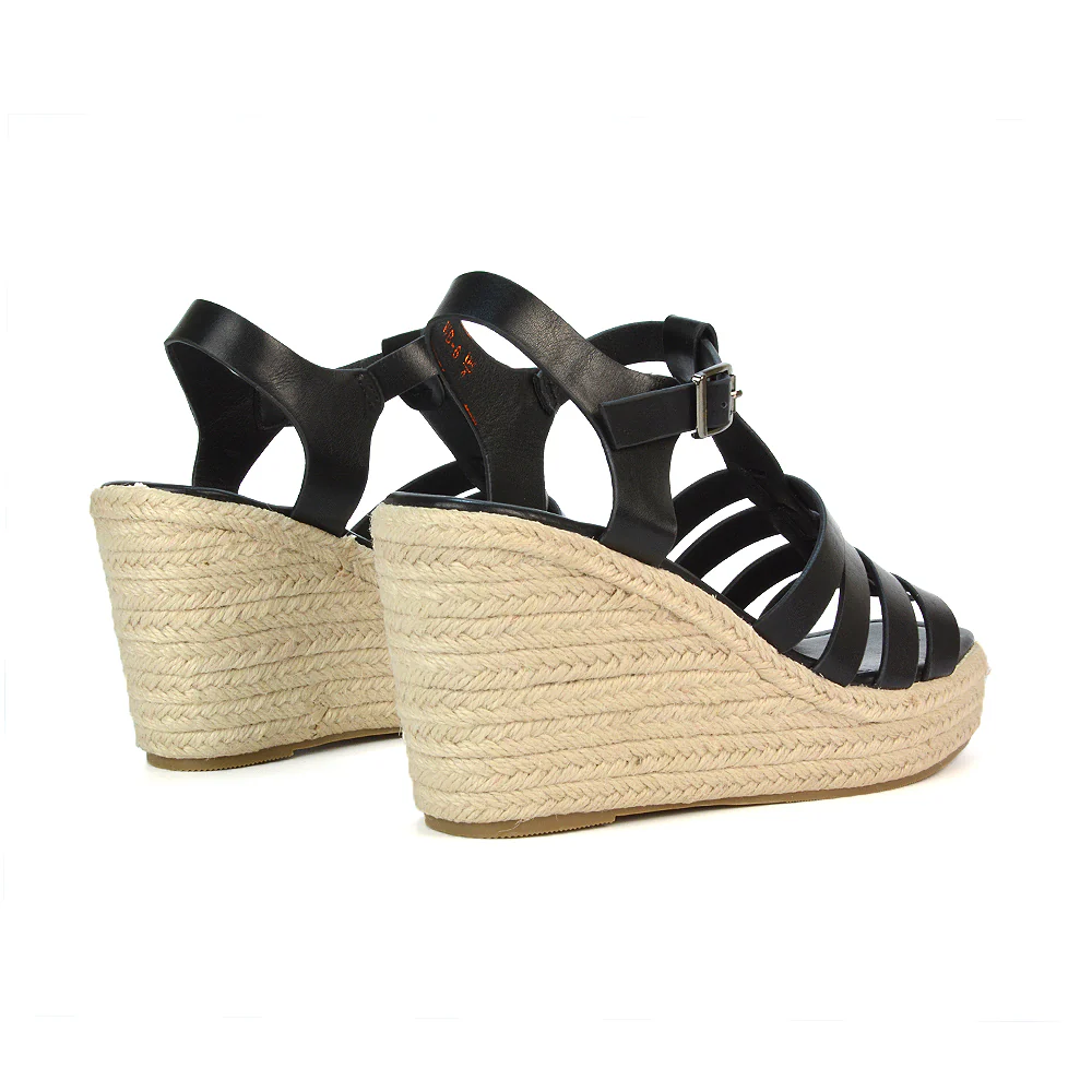 Jojo Espadrille Platform Wedge Heel Sandals With Ankle Strap in White - Image 85