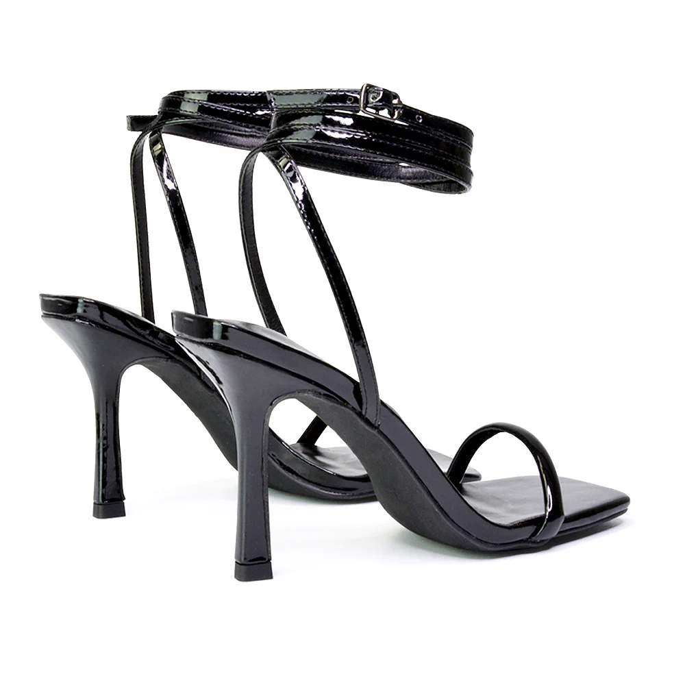 Jolie Square Toe Lace Up Strappy Sandal Stiletto High Heels in Gold - Image 132
