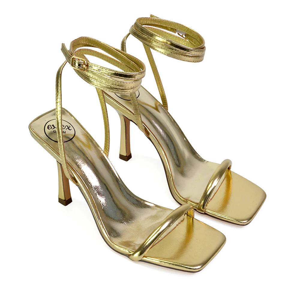 Jolie Square Toe Lace Up Strappy Sandal Stiletto High Heels in Pink - Image 101