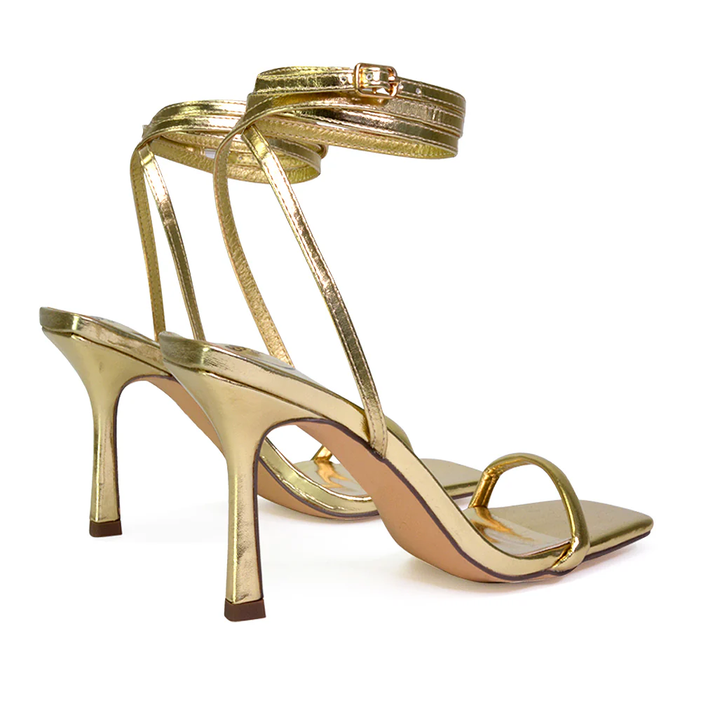 Jolie Square Toe Lace Up Strappy Sandal Stiletto High Heels in Pink - Image 107