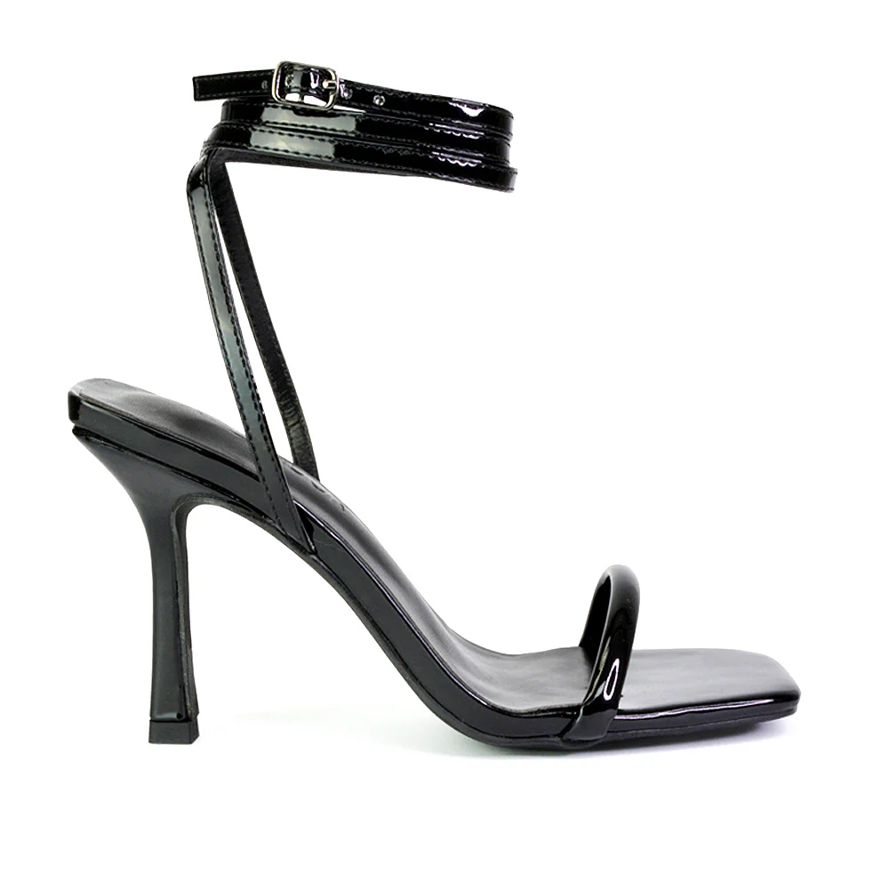 Jolie Square Toe Lace Up Strappy Sandal Stiletto High Heels in Pink - Image 128