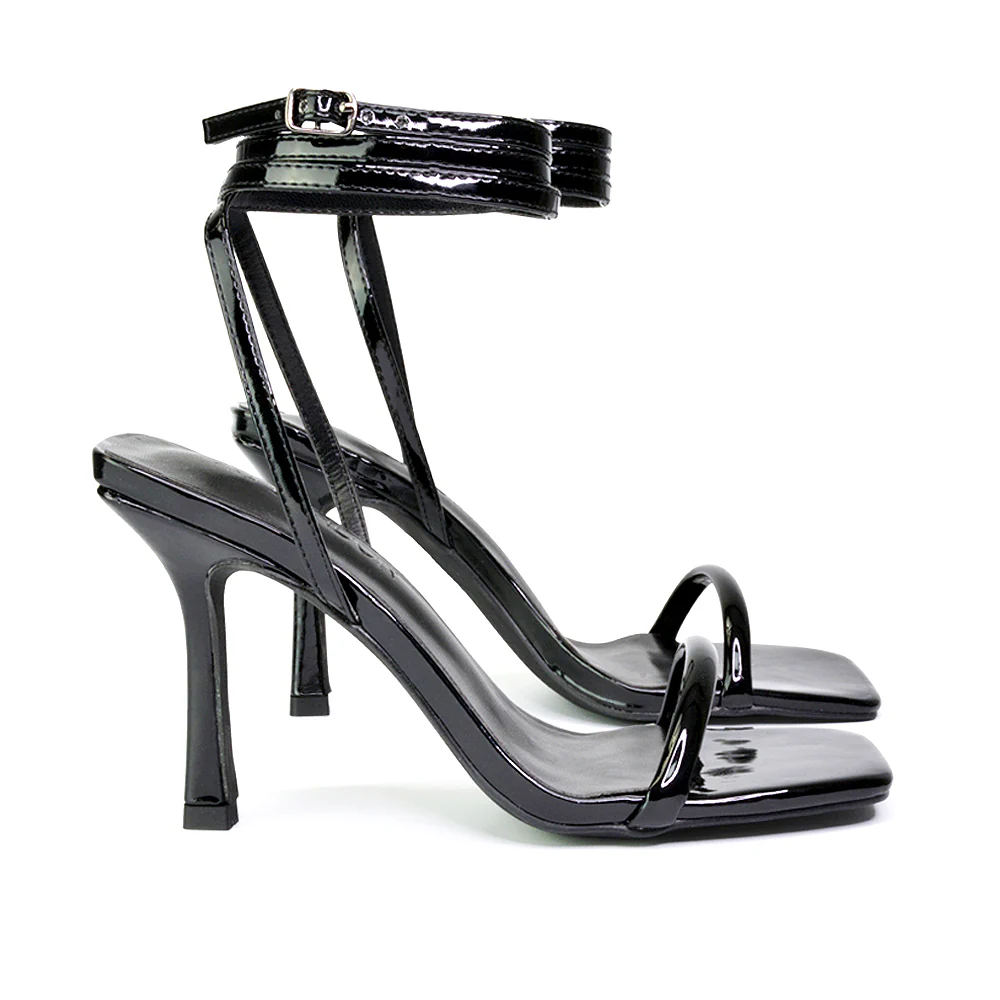 Jolie Square Toe Lace Up Strappy Sandal Stiletto High Heels in Pink - Image 150