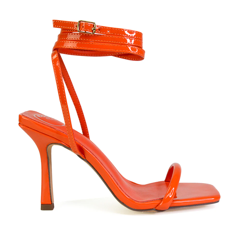 Jolie Square Toe Lace Up Strappy Sandal Stiletto High Heels in Pink - Image 48