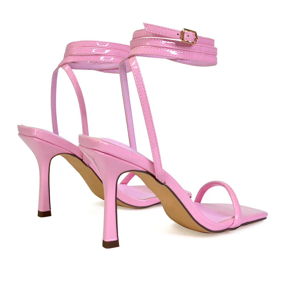 Jolie Square Toe Lace Up Strappy Sandal Stiletto High Heels in Pink - Image 77