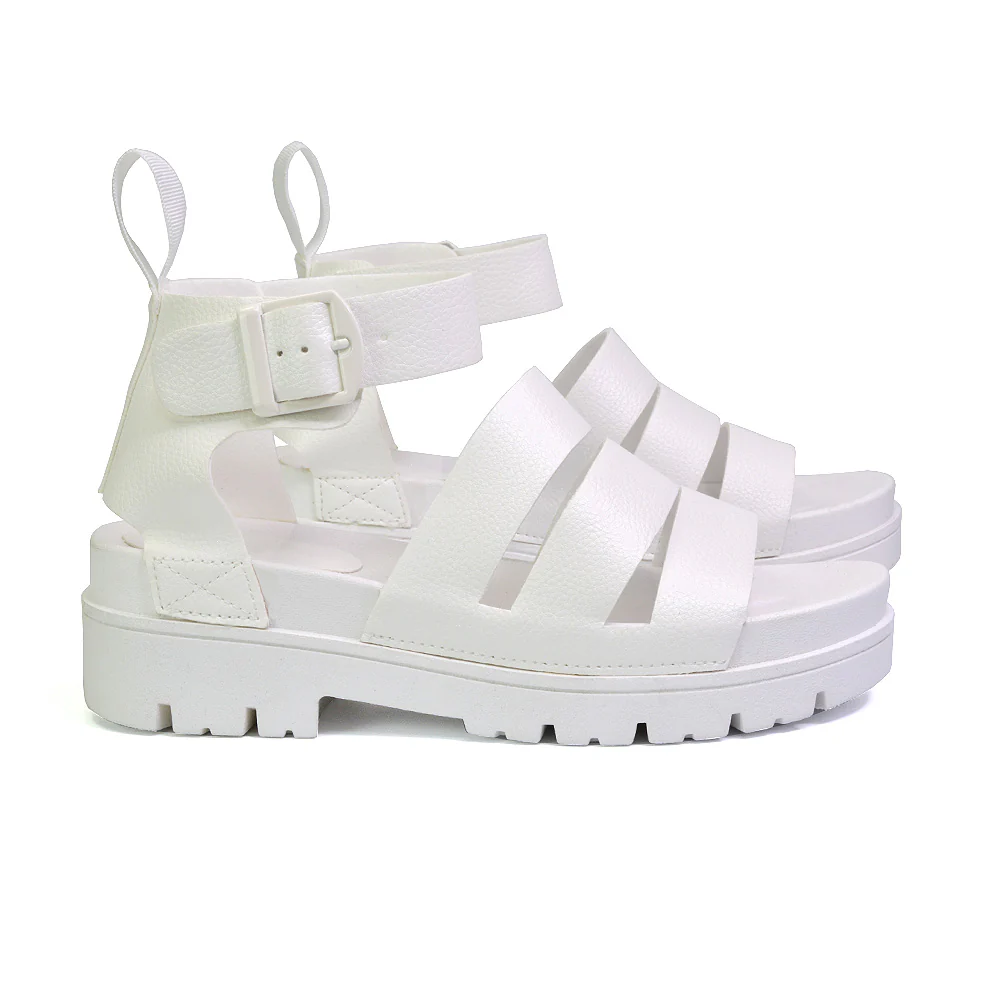 Jonas Chunky Flatform Sandals with Buckle Up Ankle Strap in Black - Image 11