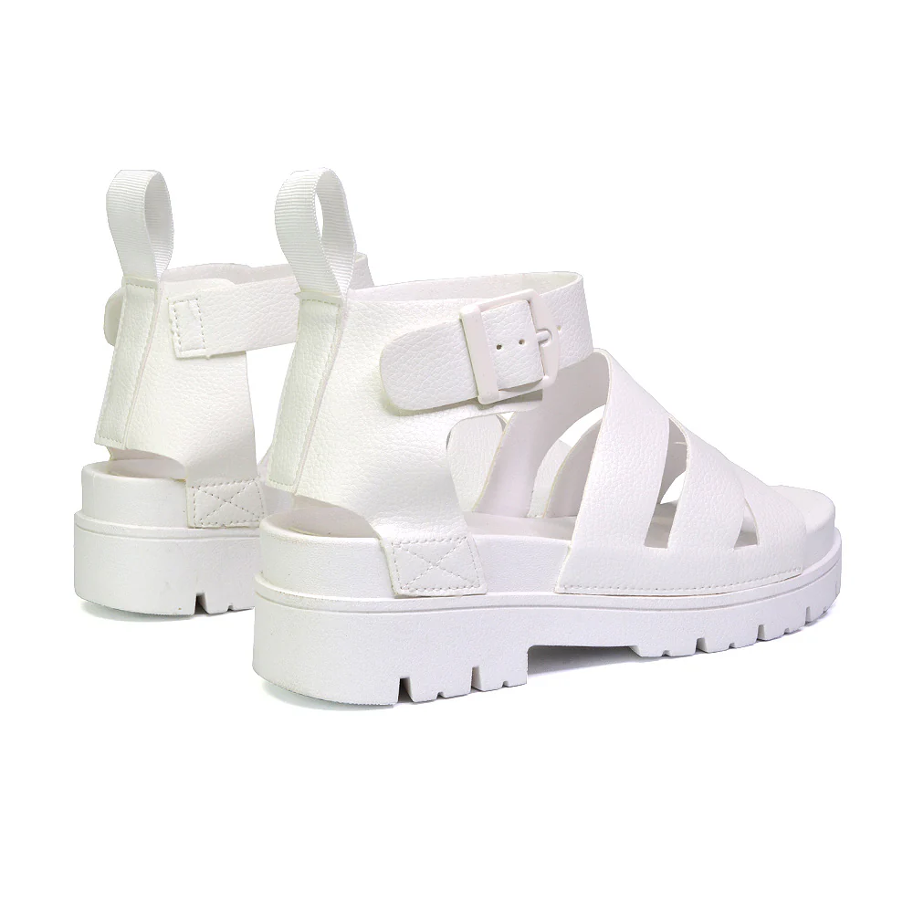 Jonas Chunky Flatform Sandals with Buckle Up Ankle Strap in Black - Image 13
