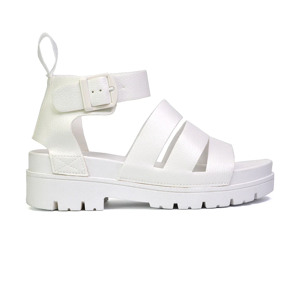 Jonas Chunky Flatform Sandals with Buckle Up Ankle Strap in Black - Image 14