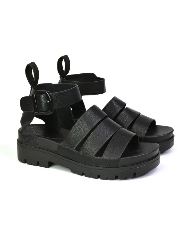 Jonas Chunky Flatform Sandals with Buckle Up Ankle Strap in Black - Image 2