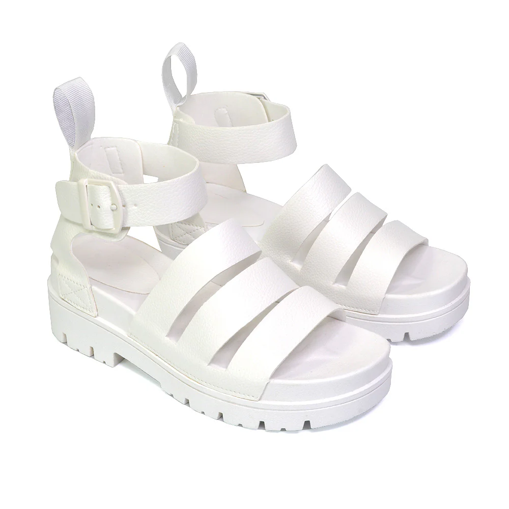 Jonas Chunky Flatform Sandals with Buckle Up Ankle Strap in Black - Image 22