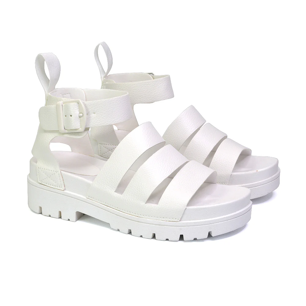 Jonas Chunky Flatform Sandals with Buckle Up Ankle Strap in Black - Image 25
