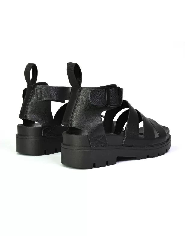 Jonas Chunky Flatform Sandals with Buckle Up Ankle Strap in Black - Image 3