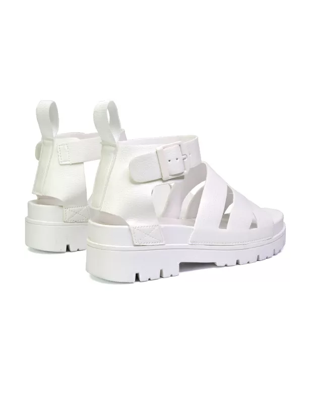 Jonas Chunky Flatform Sandals with Buckle Up Ankle Strap in White - Image 2
