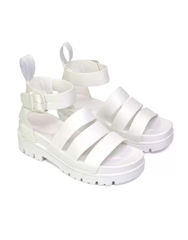 Jonas Chunky Flatform Sandals with Buckle Up Ankle Strap in White - Image 4