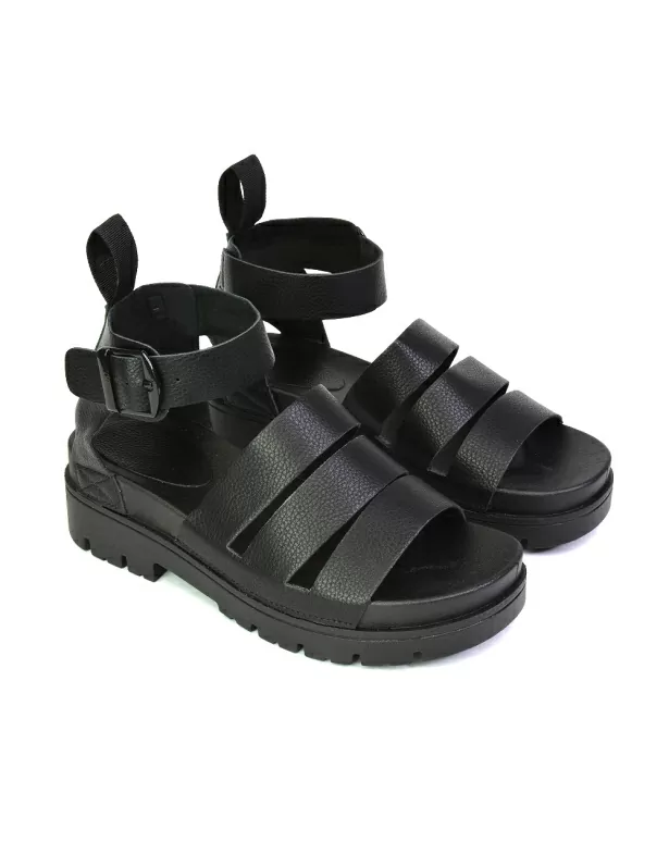 Jonas Chunky Flatform Sandals with Buckle Up Ankle Strap in White - Image 5