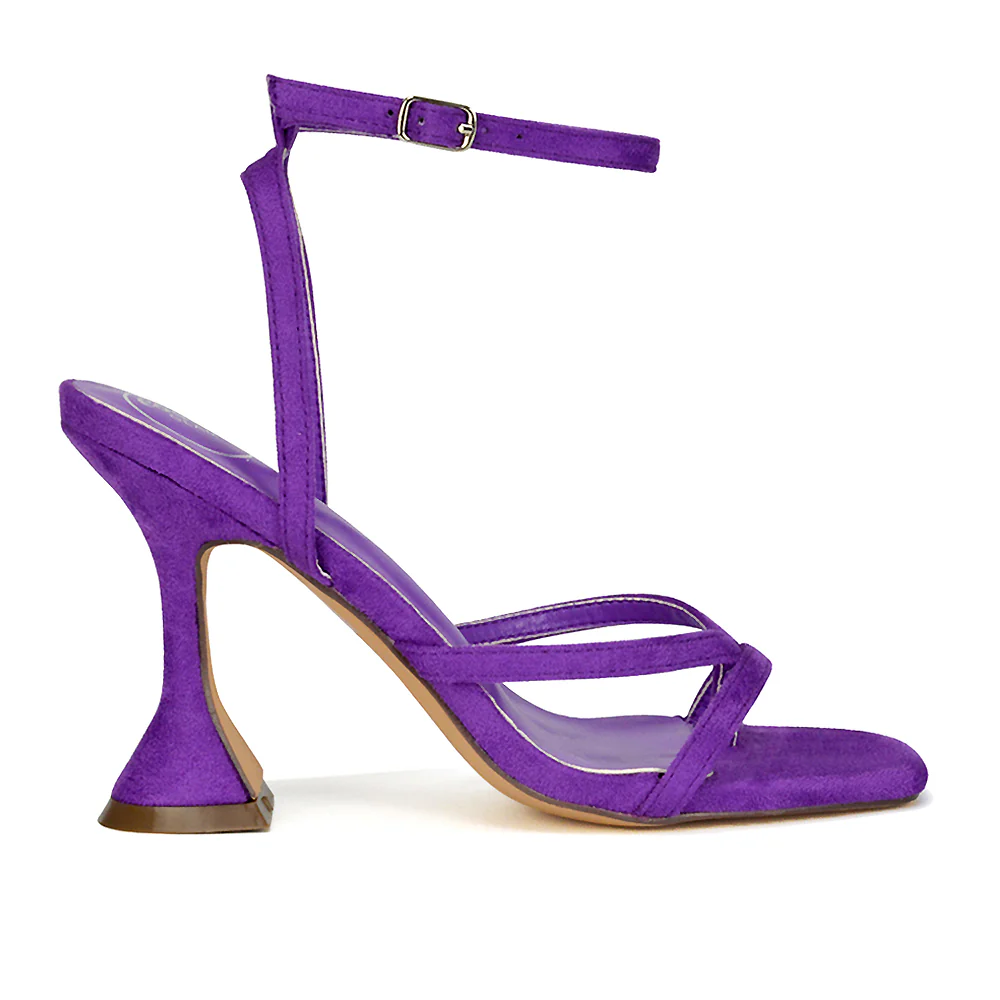 Joni Square Toe Post Block Strappy Sculptured High Heel Sandals in Black Faux Suede - Image 64