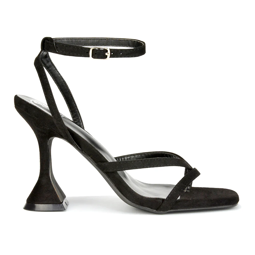 Joni Square Toe Post Block Strappy Sculptured High Heel Sandals in Orange Faux Suede - Image 116