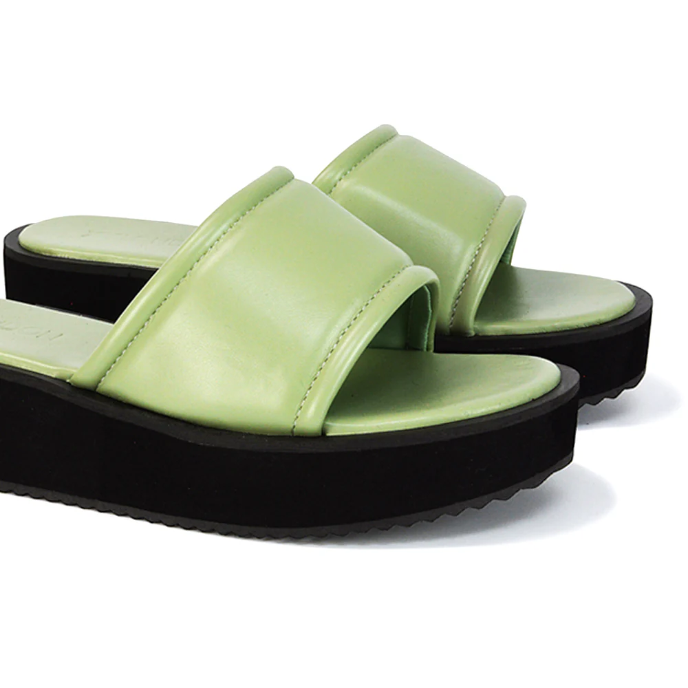 Julian Cleated Sole Slip on Flatform Sandal Slippers in Black Synthetic Leather - Image 47