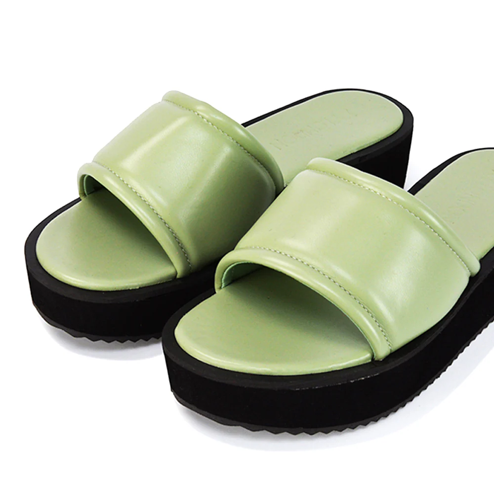 Julian Cleated Sole Slip on Flatform Sandal Slippers in Black Synthetic Leather - Image 52