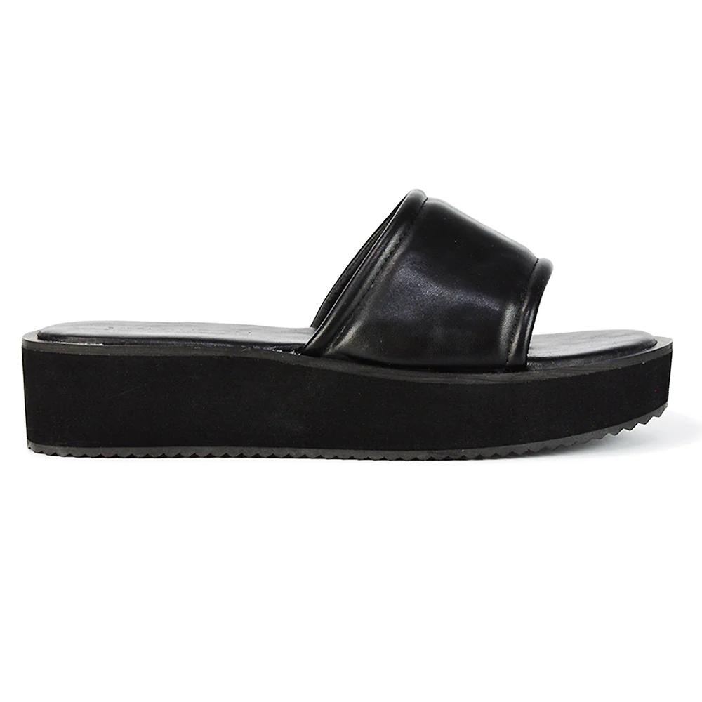 Julian Cleated Sole Slip on Flatform Sandal Slippers in Nude Synthetic Leather - Image 26