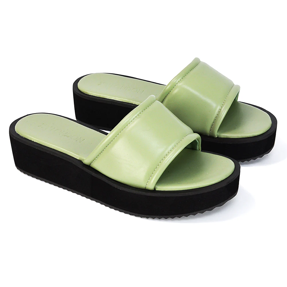 Julian Cleated Sole Slip on Flatform Sandal Slippers in Nude Synthetic Leather - Image 29