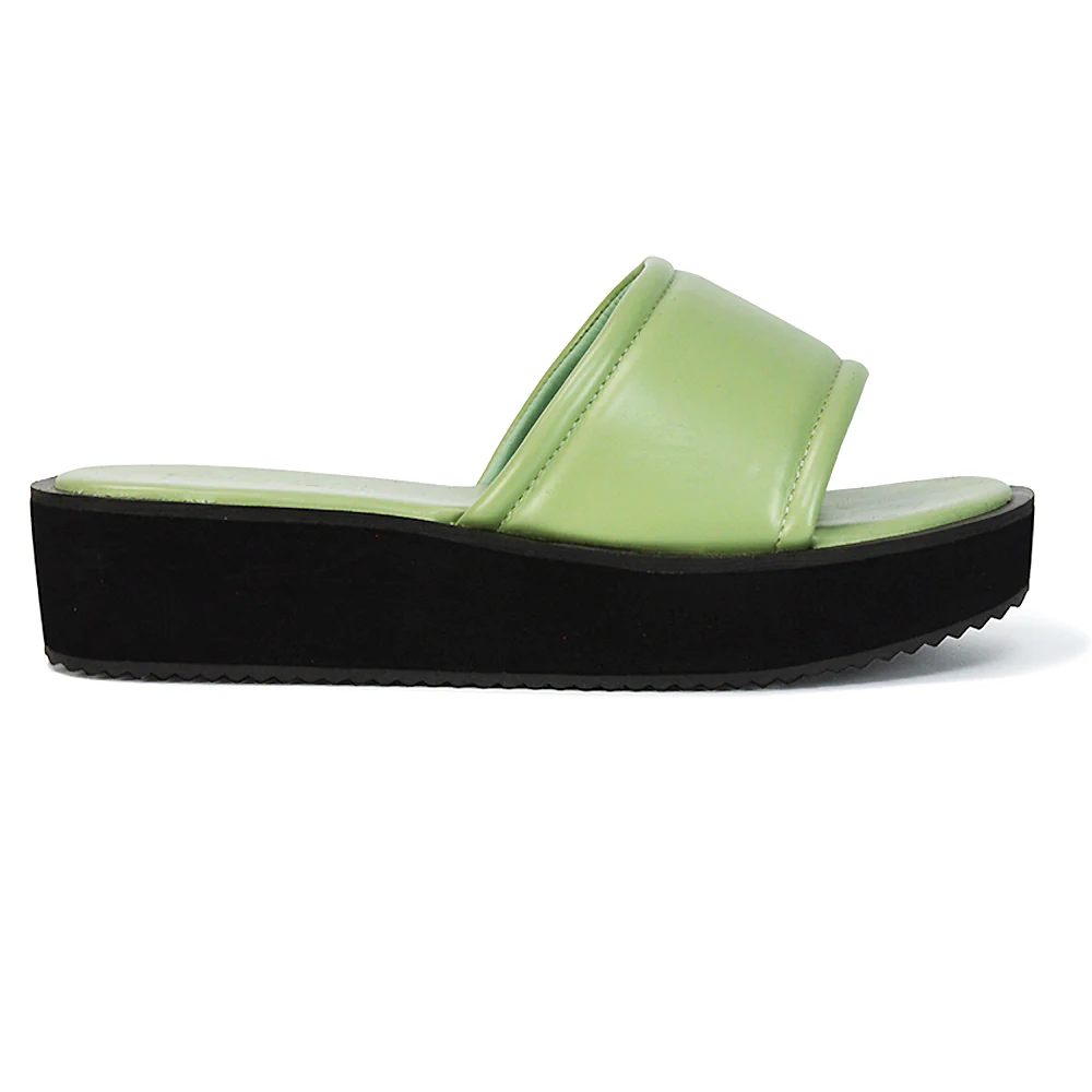 Julian Cleated Sole Slip on Flatform Sandal Slippers in Nude Synthetic Leather - Image 34