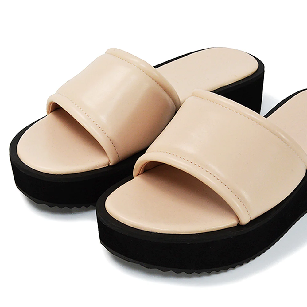 Julian Cleated Sole Slip on Flatform Sandal Slippers in Nude Synthetic Leather - Image 4