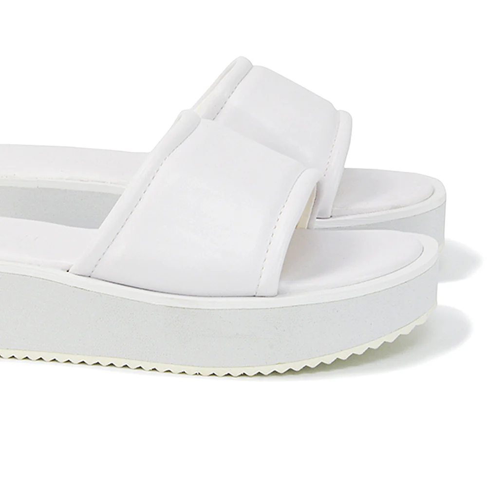 Julian Cleated Sole Slip on Flatform Sandal Slippers in Nude Synthetic Leather - Image 63