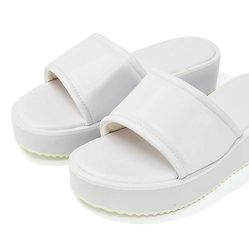 Julian Cleated Sole Slip on Flatform Sandal Slippers in Nude Synthetic Leather - Image 64