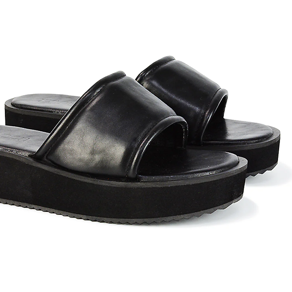 Julian Cleated Sole Slip on Flatform Sandal Slippers in Nude Synthetic Leather - Image 7