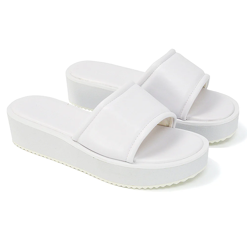 Julian Cleated Sole Slip on Flatform Sandal Slippers in Nude Synthetic Leather - Image 73