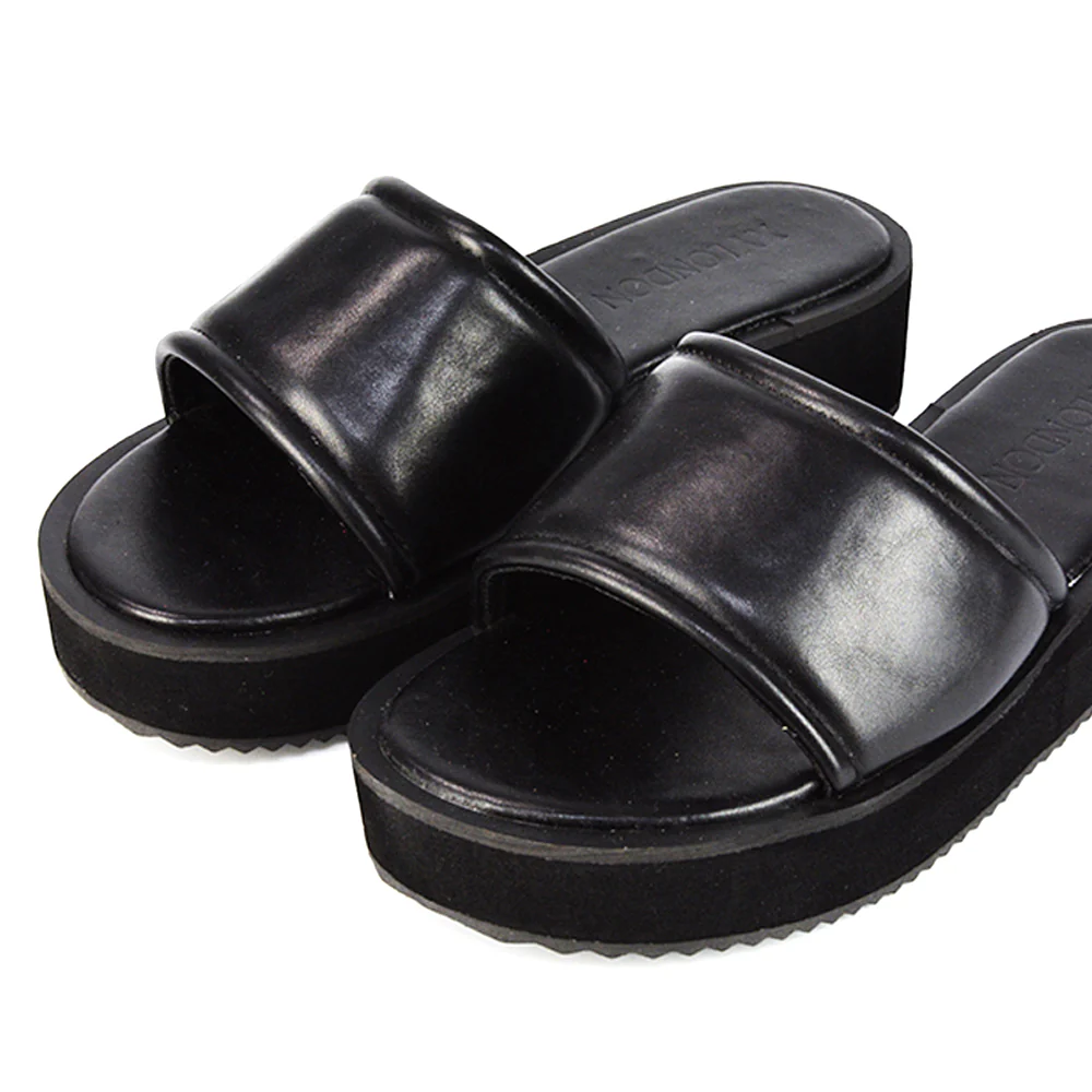 Julian Cleated Sole Slip on Flatform Sandal Slippers in Nude Synthetic Leather - Image 8