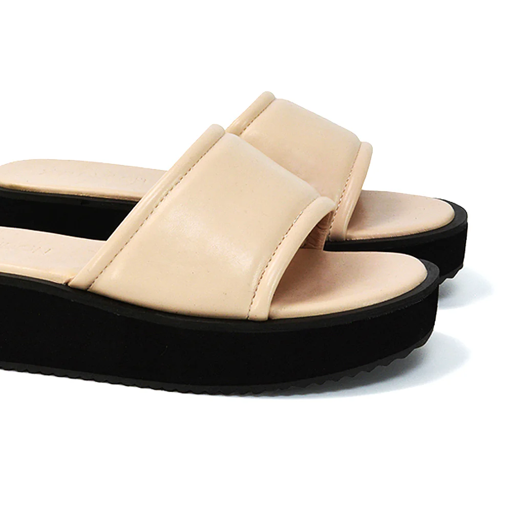 Julian Cleated Sole Slip on Flatform Sandal Slippers in Nude Synthetic Leather - Image 83