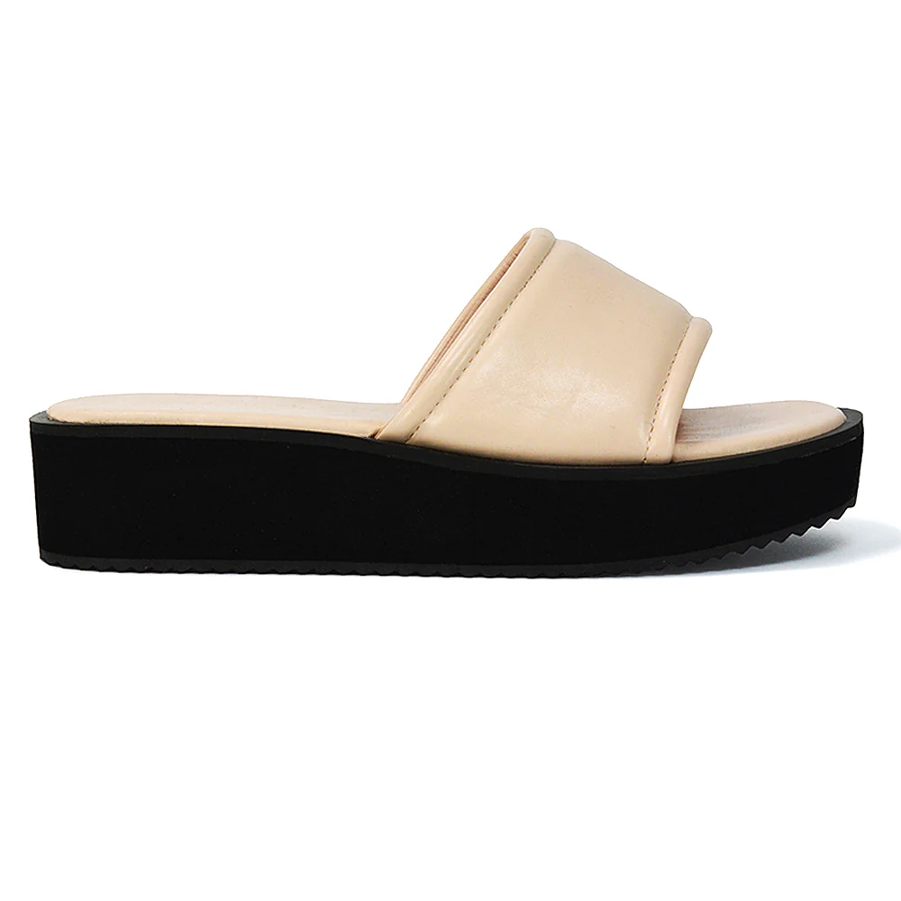 Julian Cleated Sole Slip on Flatform Sandal Slippers in Nude Synthetic Leather - Image 98