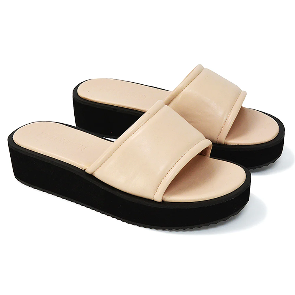 Julian Cleated Sole Slip on Flatform Slider Sandal Slippers in Mint Synthetic Leather - Image 89