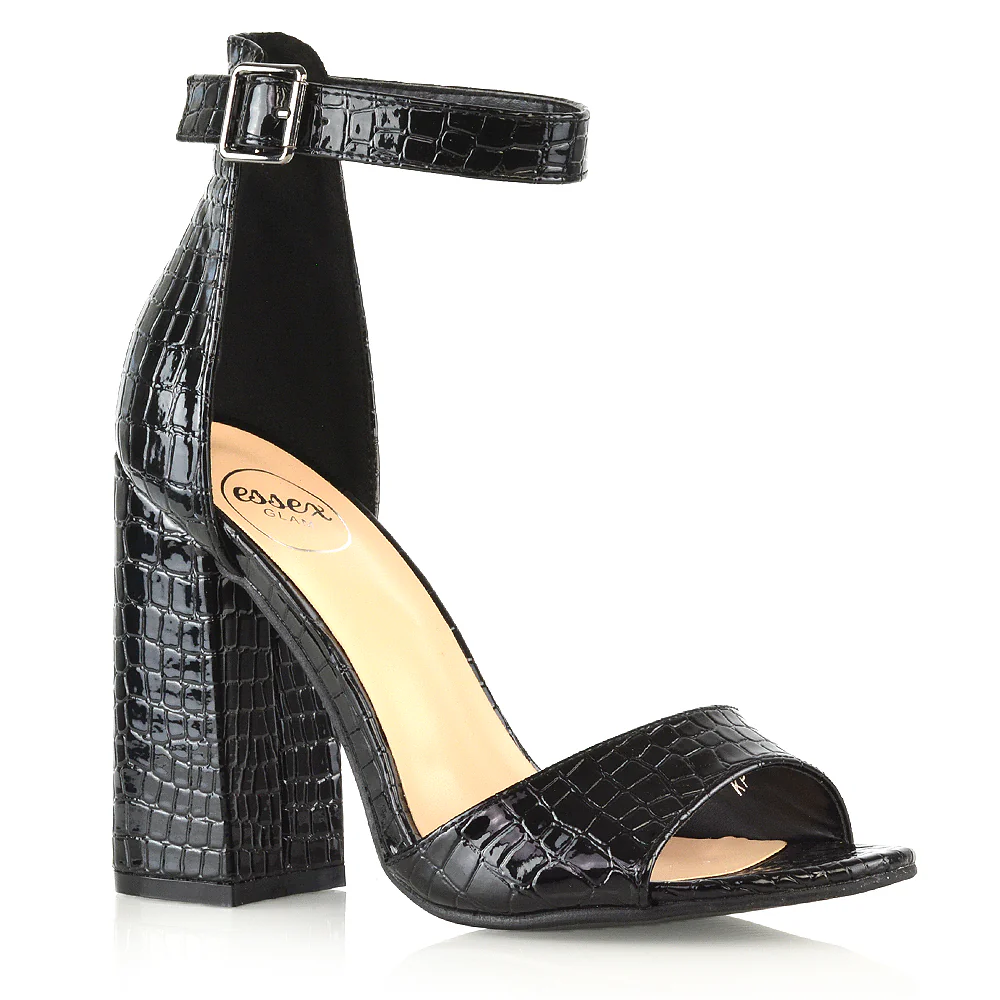 June Barely There Thick Buckle Ankle Strap Block Heel Sandals in Gold Snake - Image 19