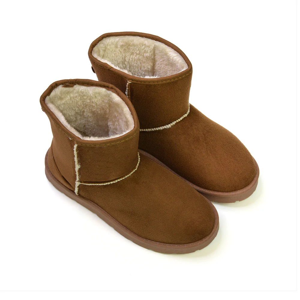 Junie Classic Flat Ankle Winter Boots with Faux Fur Insoles in Sand - Image 15